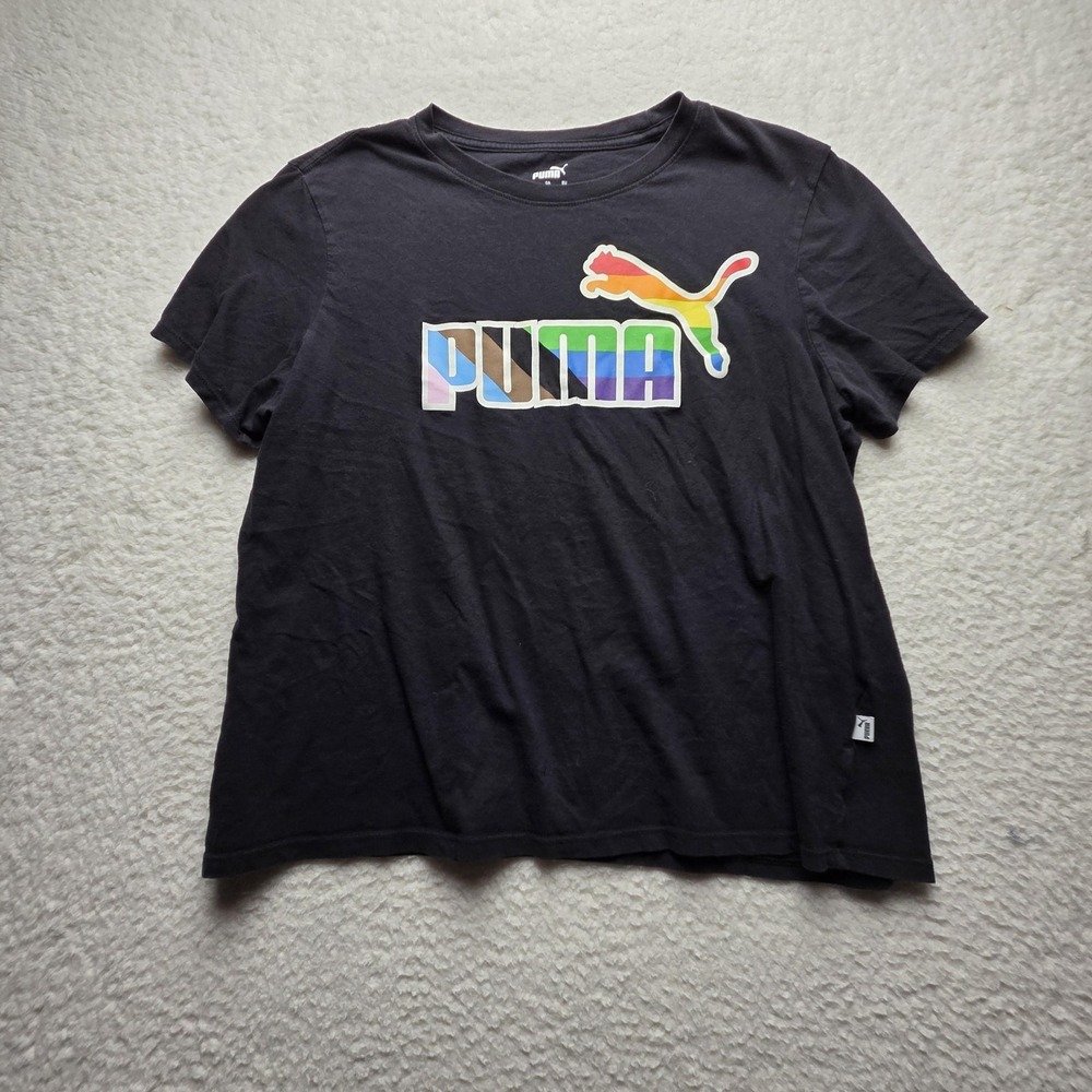 Puma Shirt Mens XL Black Rainbow Pride Big Logo Graphic Tagless Jersey Tee